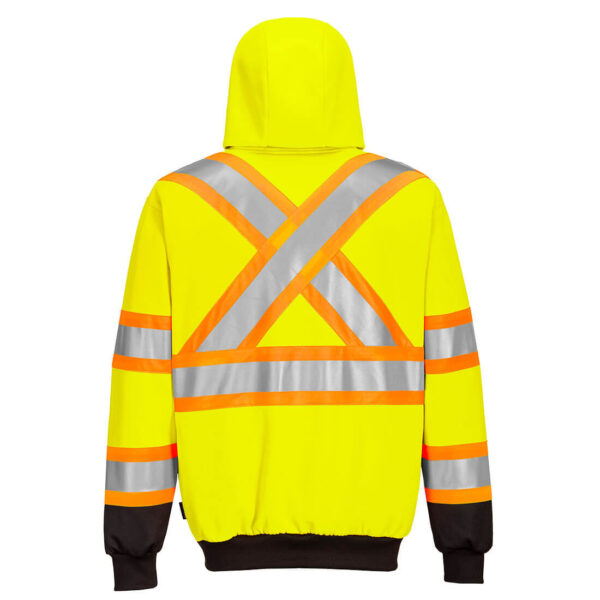 CA170 - Hi-Vis X Back Contrast Tape Zipped Hoodie Yellow - Image 2