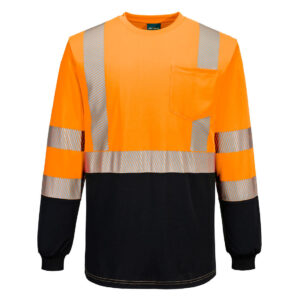 S197 - Hi-Vis Segmented Tape Contrast T-Shirt L/S Orange/Black