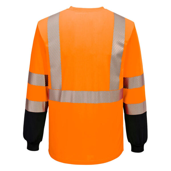 S197 - Hi-Vis Segmented Tape Contrast T-Shirt L/S Orange/Black - Image 3