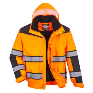 UC466 - Hi-Vis 3-in-1 Contrast Winter Bomber Jacket Orange/Black