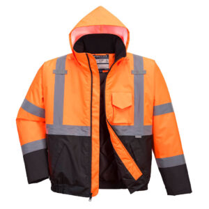 US363 - Hi-Vis Contrast Winter Bomber Jacket Orange/Black