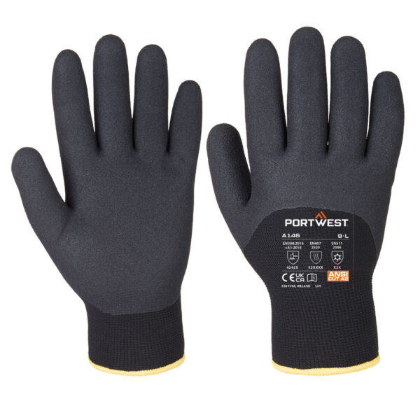 A146 - Cold 15 Nitrile Sandy 3/4 Dipped Glove Black - Image 2