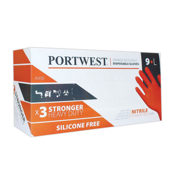A930 - Portwest Orange HD Disposable Gloves Orange - Image 2