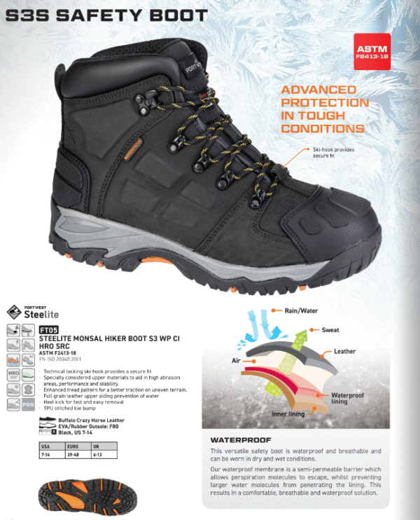 FT05 - Steelite Monsal Hiker Boot S3 WP CI HRO SRC Black - Image 3