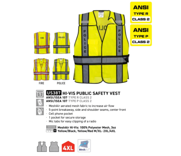 US387 - Hi-Vis Public Safety Vest Yellow/Black - Image 4