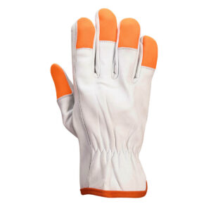 A261 - Leather Driver 100 Goat Orange Tip Gloves (12pk) White