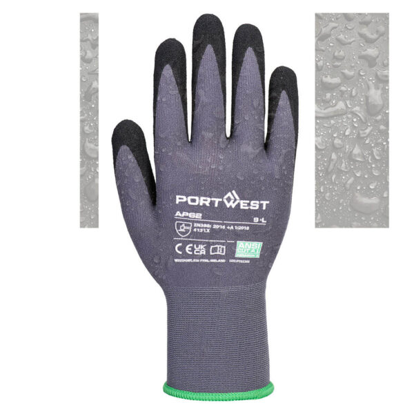 AP62 - Grip 15 Nitrile Sandy Aqua Glove Gray/Black - Image 3