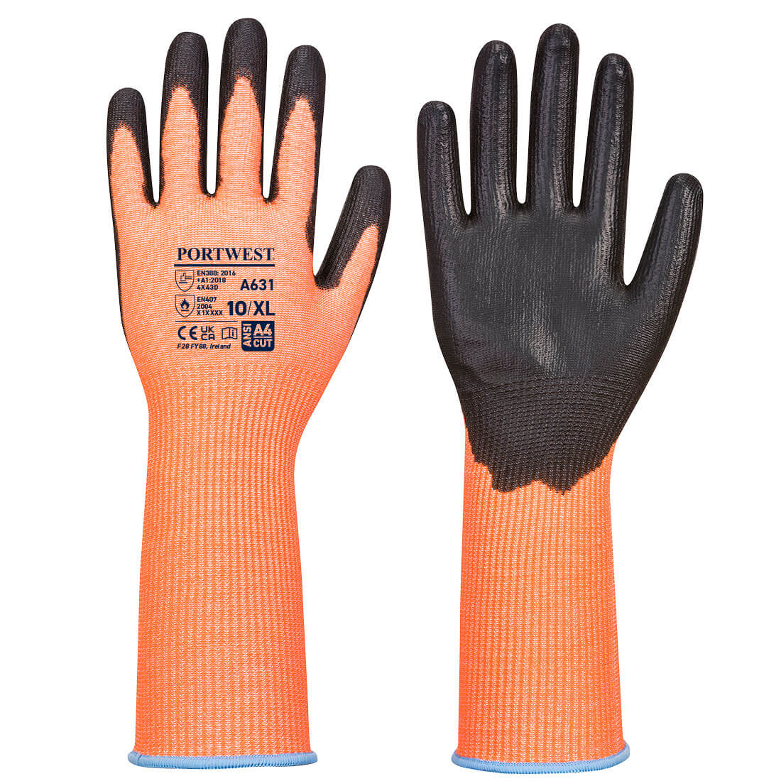 A631 - Extended Cuff Cut Glove (A625) Orange/Black - Image 2