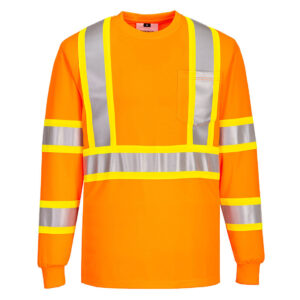 Portwest CA111 - Hi-Vis X Back Contrast Tape T-Shirt L/S Orange