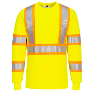 Portwest CA111 - Hi-Vis X Back Contrast Tape T-Shirt L/S Yellow