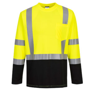 Portwest S398 - Laguna Hi-Vis Contrast Pocket T-Shirt L/S Yellow/Black