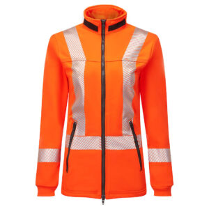 IOS474 - Women's Hi-Vis Segmented Striped Full Fleece Zip Jacket Orange