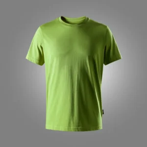 Plain lime green T-shirt on a gray gradient background, front view, no logos visible