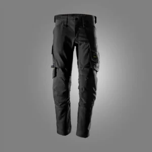 Black cargo pants with multiple pockets and belt loops, front view (informational product image).] } However ensure multiple options. Let's provide array of several strings.