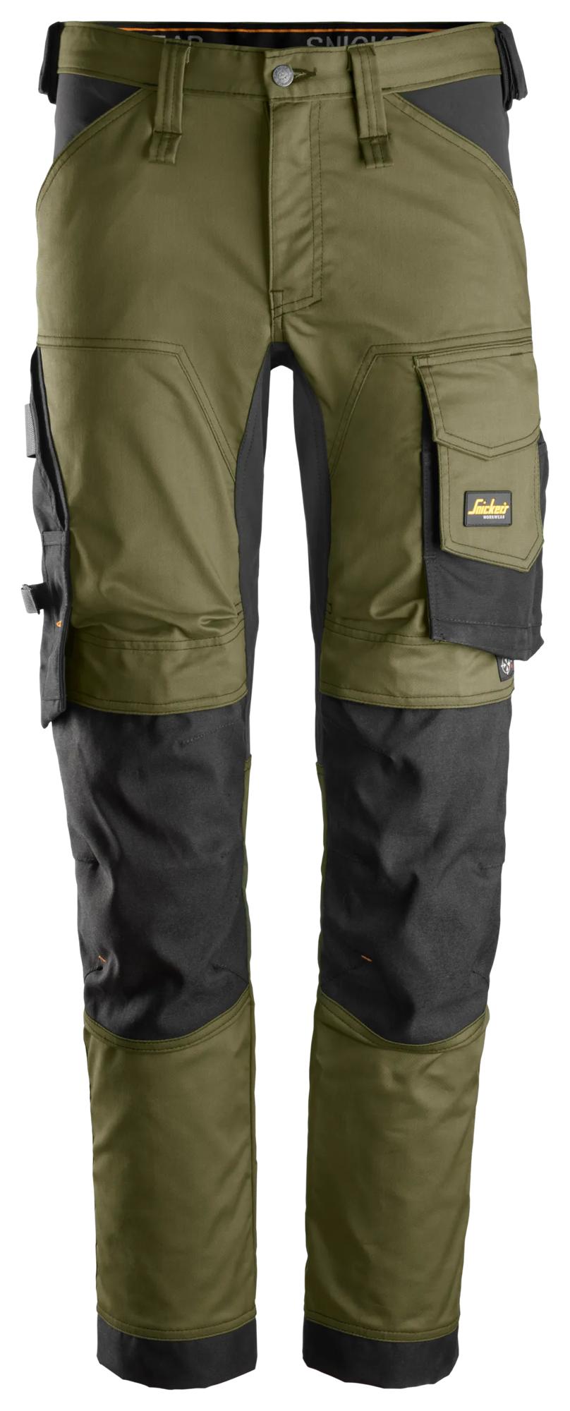 Snickers® 6341-3104 AllroundWork, Stretch Pants – Khaki green/Black